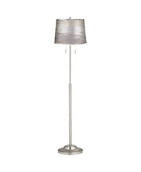 360 Lighting Abba Modern Tall Standing Floor Lamp Pole Twin Pull Chain Metal Brushed Steel Finish Drum