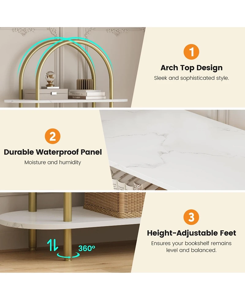 gaomon 2Pcs 71" Bookshelf 5 Tier Bookcase Arched Display Racks Tall Bookshelf Freestanding Open Storage Shelf