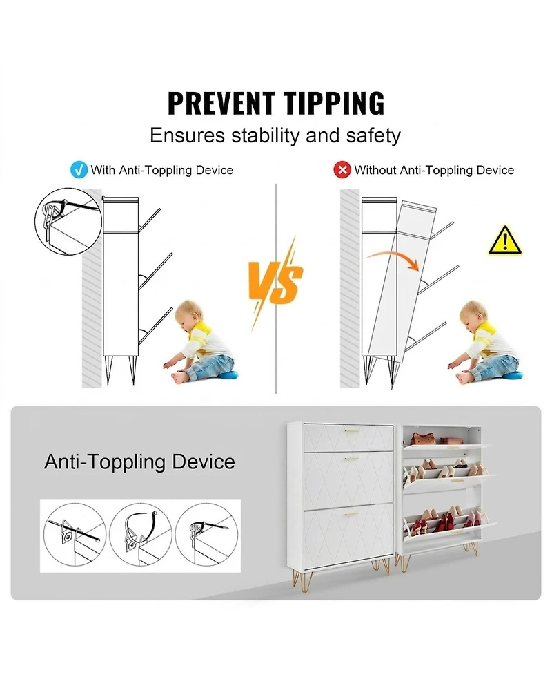 Sugift Shoe Cabinet with 3 Flip Drawers, Entryway Shoe Storage Organizer for Living Room