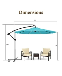 Sugift 10 ft Solar Led Offset Umbrella with Lights and Cross Base