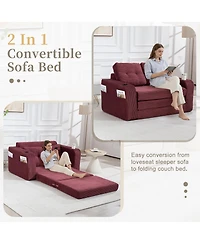 Rainsken Multi-use Convertible Sofa Bed, Boneless Corduroy Loveseat Floor Couch with Cup Holders and Pillows, Modern Sofa Bed for Living Room