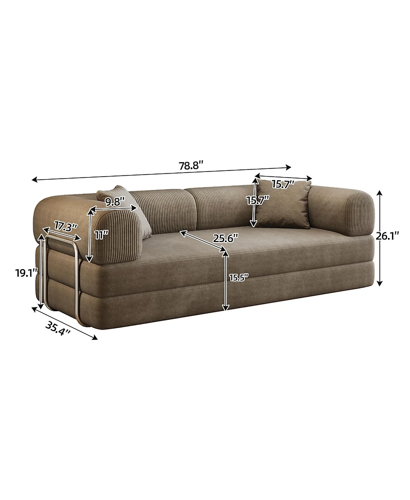 Rainsken 78.8" Corduroy Convertible Sofa Bed, 2-Seater Loveseat Sleeper with Pillow Back, Boneless Modular Sectional for Living Room