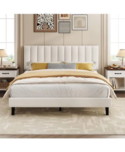 Homfan Platform Bed Frame Velvet Upholstered Headboard With Adjustable Vertical Channel Tufted Headboard No Box Spring Needed Easy Assembly