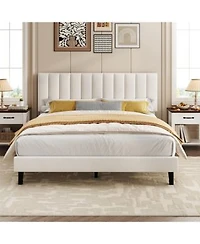Homfan Platform Bed Frame Velvet Upholstered Headboard With Adjustable Vertical Channel Tufted Headboard No Box Spring Needed Easy Assembly