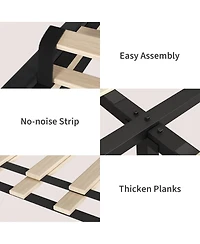 Homfan Platform Bed Frame and Velvet Upholstered Headboard with Adjustable Vertical Channel Tufted Headboard, No Box Spring Needed