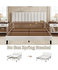 Homfan Platform Bed Frame and Velvet Upholstered Headboard with Adjustable Vertical Channel Tufted Headboard, No Box Spring Needed