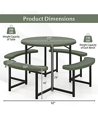 Sugift Round Picnic Table Bench Set with Four Benches and Umbrella Hole