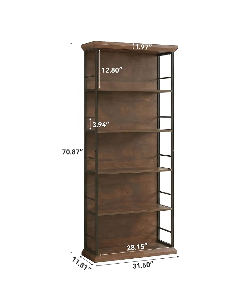 Tribesigns 72'' Wooden Bookcase, 5-Tier Farmhouse Bookshelf, Free-Standing Display Storage Shelves
