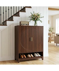 Tribesigns 6-Tier Wooden Shoe Cabinet with Doors, Freestanding Shoe Storage Organizer with Adjustable Shelves, Holds Up to 24 Pairs