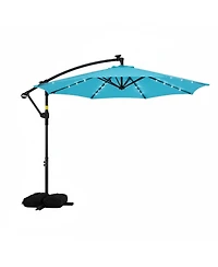 Sugift 10 ft Solar Offset Hanging Umbrella with Base and Led Lights