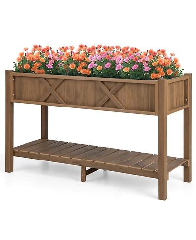 Sugift Poly Wood Elevated Planter Box with Legs Shelf and Drainage