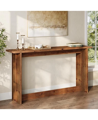Tribesigns Solid Wood Media Console, 63" Rustic Distressed Walnut Entryway Table, Farmhouse Sofa Table for Living Room, Hallway, Foyer