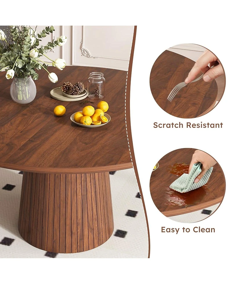 Maison Boucle 47" Round Kitchen Table for 4 Walnut Modern Farmhouse Pedestal Base