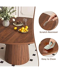 Maison Boucle 47" Round Kitchen Table for 4 Walnut Modern Farmhouse Pedestal Base