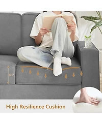 Rainsken Contemporary 3-Seat Sofa, 83.86" Soft Snowfleece Lounge Couch, Practical Upholstered Sofa with 2 Cup Holders for Living Room and Office