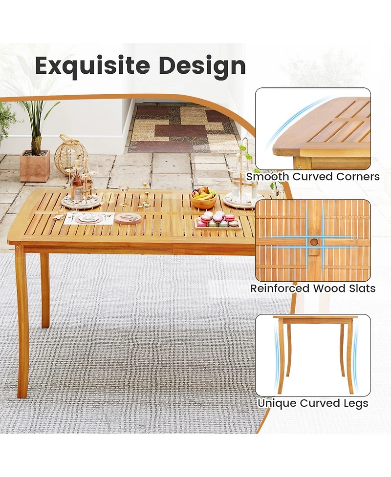 Sugift 63 in Outdoor Dining Table with Umbrella Hole Farmhouse Style