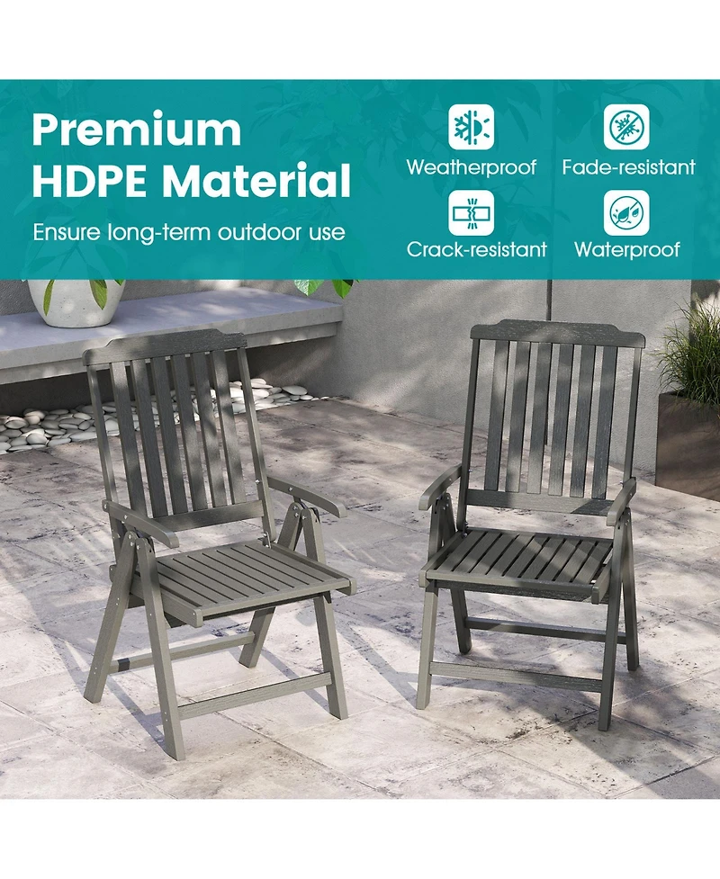 Sugift Foldable All Weather Hdpe Patio Dining Chair with Armrests