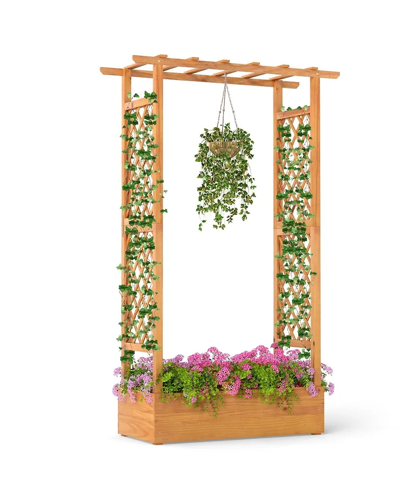 Sugift 70 in Wooden Raised Garden Bed with Lattice Trellis