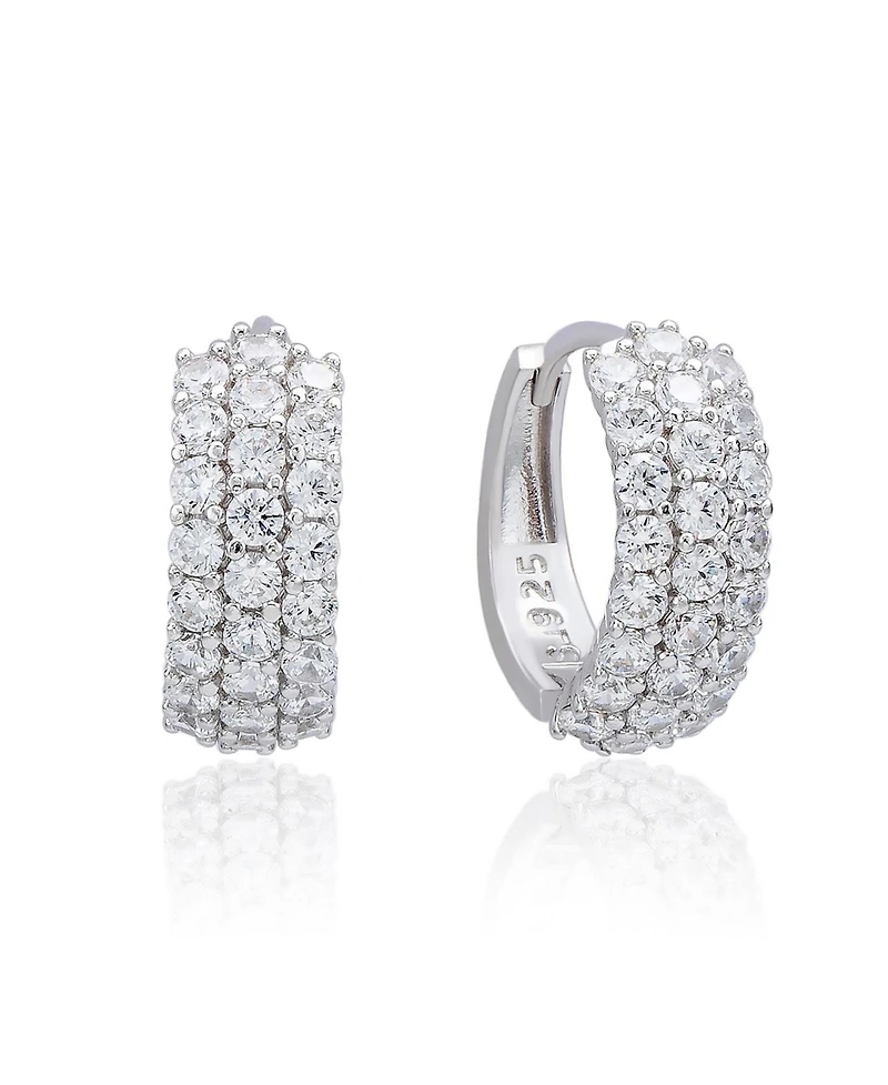 Suzy Levian New York Sterling Silver Cubic Zirconia Pave Three-Row Huggie Hoop Earrings