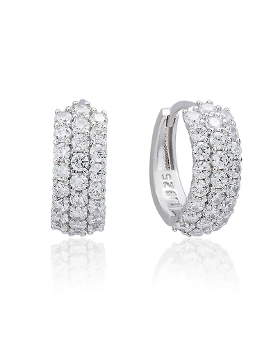 Suzy Levian New York Sterling Silver Cubic Zirconia Pave Three-Row Huggie Hoop Earrings