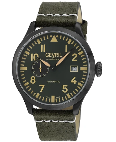 Gevril Men's Vaughn Swiss Automatic Italian Leather Strap Watch