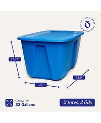 Homz 32 Gallon Standard Plastic Storage Container with Secure Lid, 2 Pack