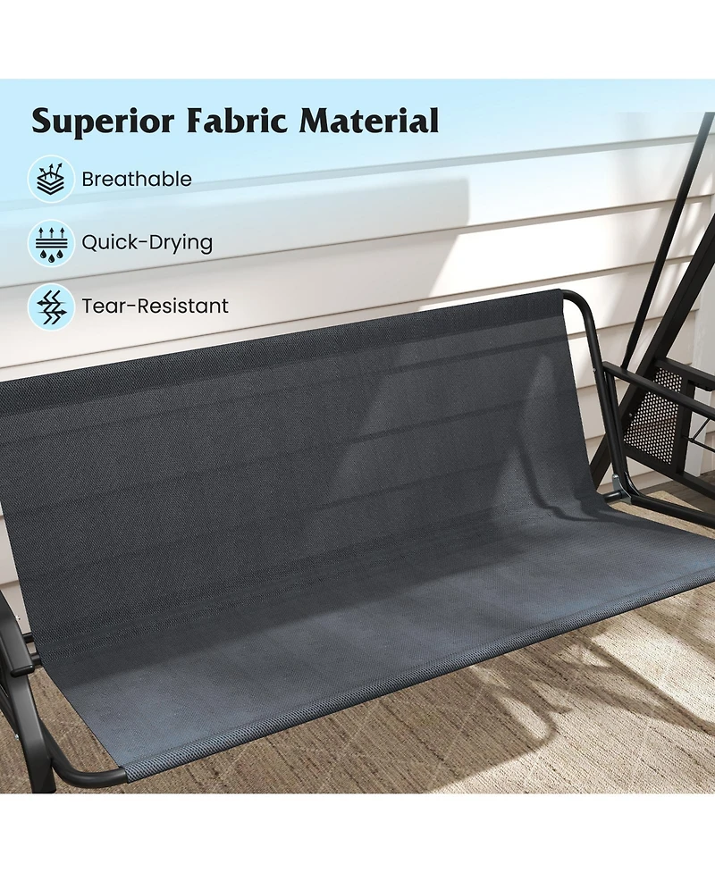 Sugift Three Seat Patio Swing Chair with Canopy Cushions and Trays