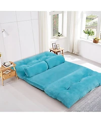 Gymax Floor Sofa Bed 6-Position Adjustable Sleeper Lounge Couch with 2 Pillows