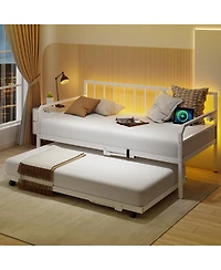 Gouun Adjustable Metal Twin Size Daybed with Charging Station and Led Light