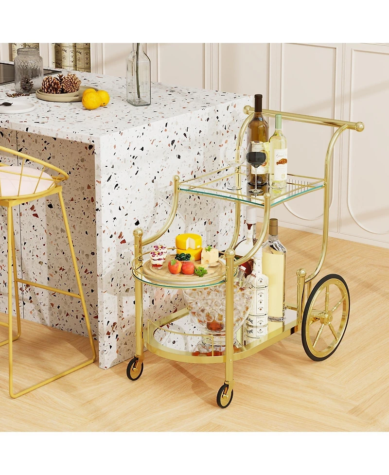 Sugift Three Tier Rolling Bar Serving Cart with Mirrored Shelves