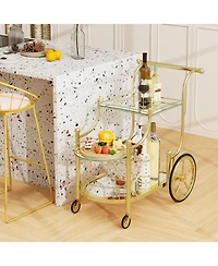 Sugift Three Tier Rolling Bar Serving Cart with Mirrored Shelves
