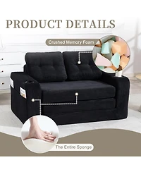 Rainsken Convertible Sofa Bed, Foldable Loveseat Couch with Cup Holders and Pillows, Corduroy Fabric Futon for Living Room and Small Spaces