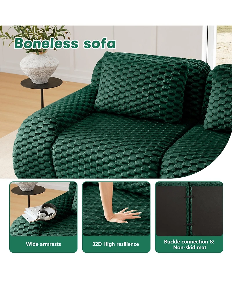 Rainsken Oversized 2-Seat Modular Sectional Sofa, 82 Inch Flannelette Fabric Couch with Deep Seating for Home Living Room