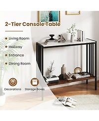 Gouun 36 in Industrial Console Table with Sintered Stone Top and Metal Frame