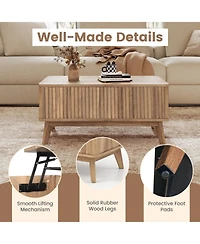 Gouun 35.5 in Fluted Lift-Top Coffee Table with Hidden Storage