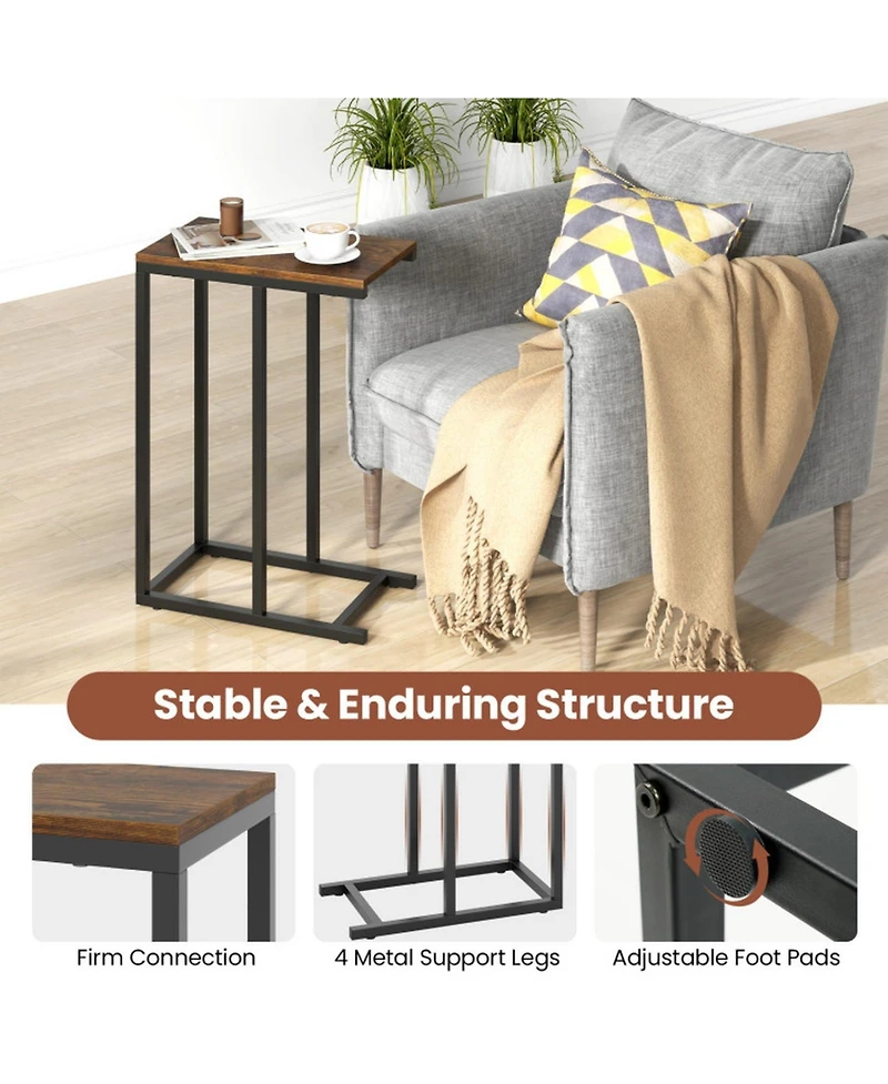 Gouun C-Shaped Sofa Side Table with Heavy-Duty Metal Frame, 18 x 10 x 25 in