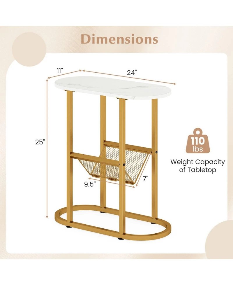 Gouun 23 in Industrial 2-Tier Oval Side Table with Mesh Storage Shelf