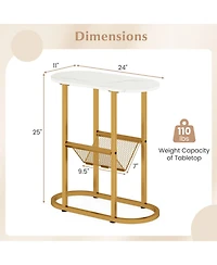 Gouun 23 in Industrial 2-Tier Oval Side Table with Mesh Storage Shelf