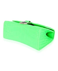 Pre-Owned Balenciaga Fluo Green Shiny Calfskin Crocodile Embossed Xs Hourglass Top Handle