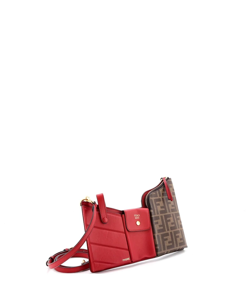 Pre-Owned Fendi Mini Bustine 3 Pockets Crossbody Bag Leather and Zucca Coated Canvas