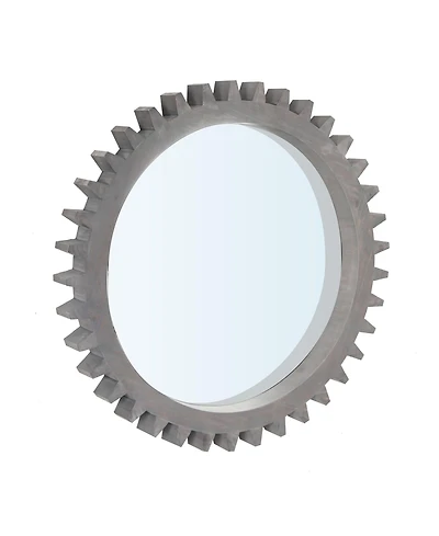 Busdays Vintage 34 x 34 Inch Wood Round Hanging Gear Shape Heavy Decorative Mirror for Bathroom Living Room Entryway