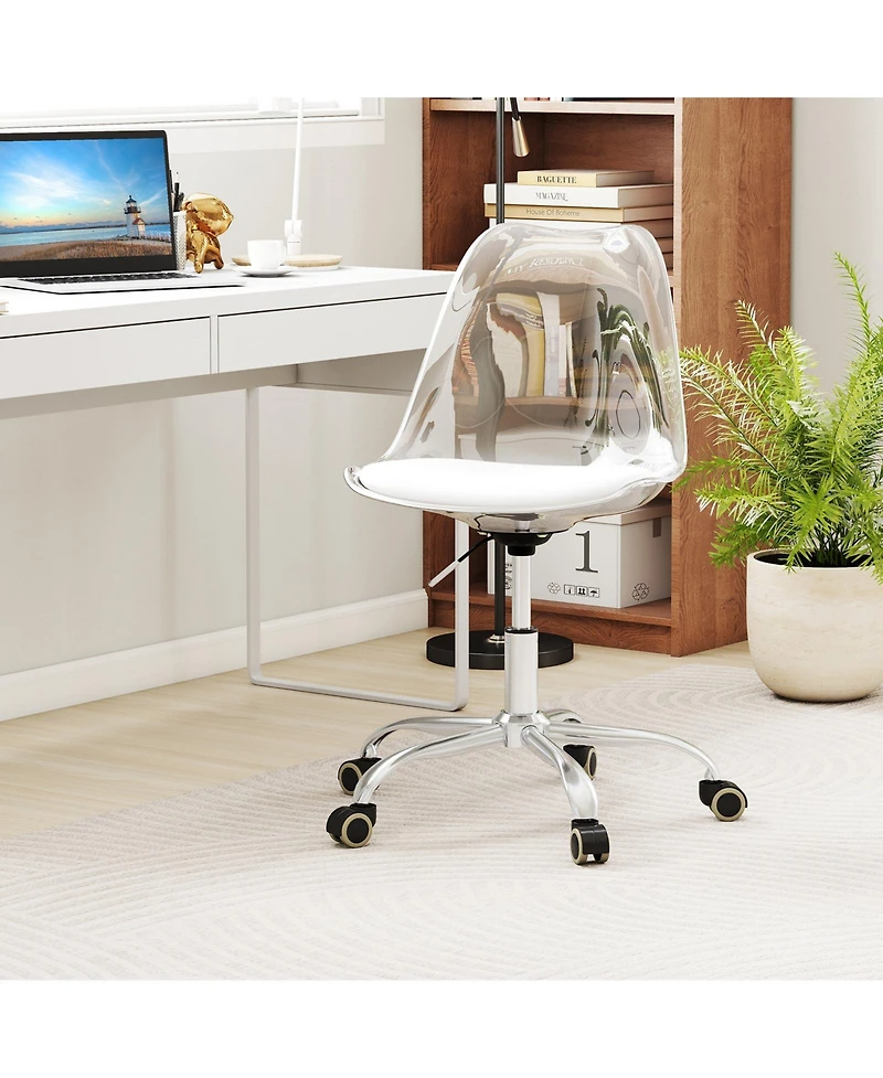 Slickblue Armless Rolling Office Chair Swivel Pu Leather Cushion Clear