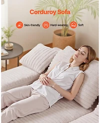 Sugift 82.7-Inch Double Chaise Corduroy Sectional Sofa with Deep Seat