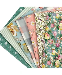 Gnuadz 7 Piece Cotton Fabric Fat Quarter Patchwork Quilting Set, Peony & Lily Print, 18" x 22