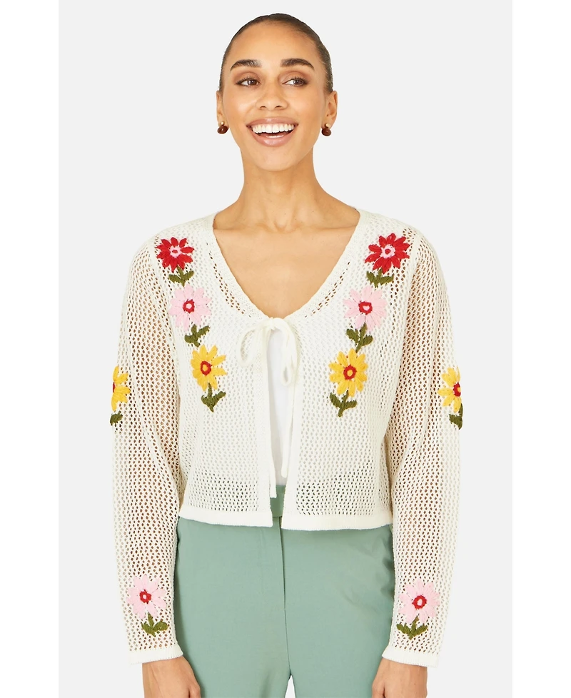 Yumi Women's Crochet Embroidered Flower Cardigan