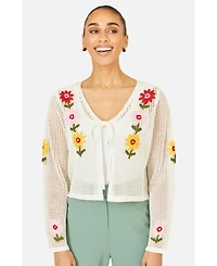 Yumi Women's Crochet Embroidered Flower Cardigan