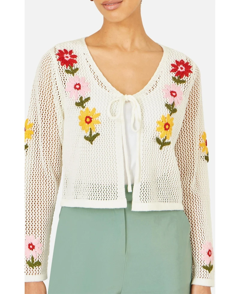 Yumi Women's Crochet Embroidered Flower Cardigan