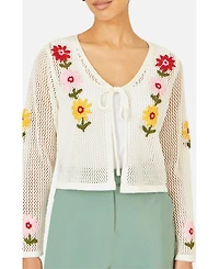 Yumi Women's Crochet Embroidered Flower Cardigan