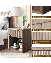 gaomon Garvee Night Stand Set of 2 with Fluted Drawer Storage End Table Mid Century Wood Night Stands Large Modern Farmhouse Nightstand for Bedroom