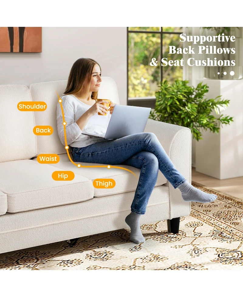 Sugift Upholstered Three Seat Sofa with Plush Back Cushions